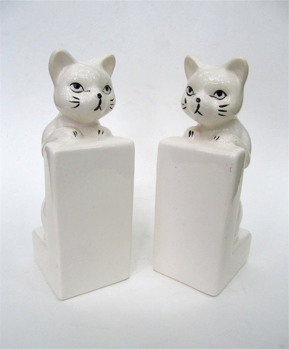 White Ceramic Cat Bookends