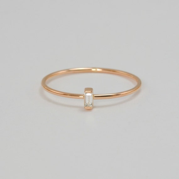 Rose Gold Diamond Baguette Engagement Ring .06 Carat Diamond