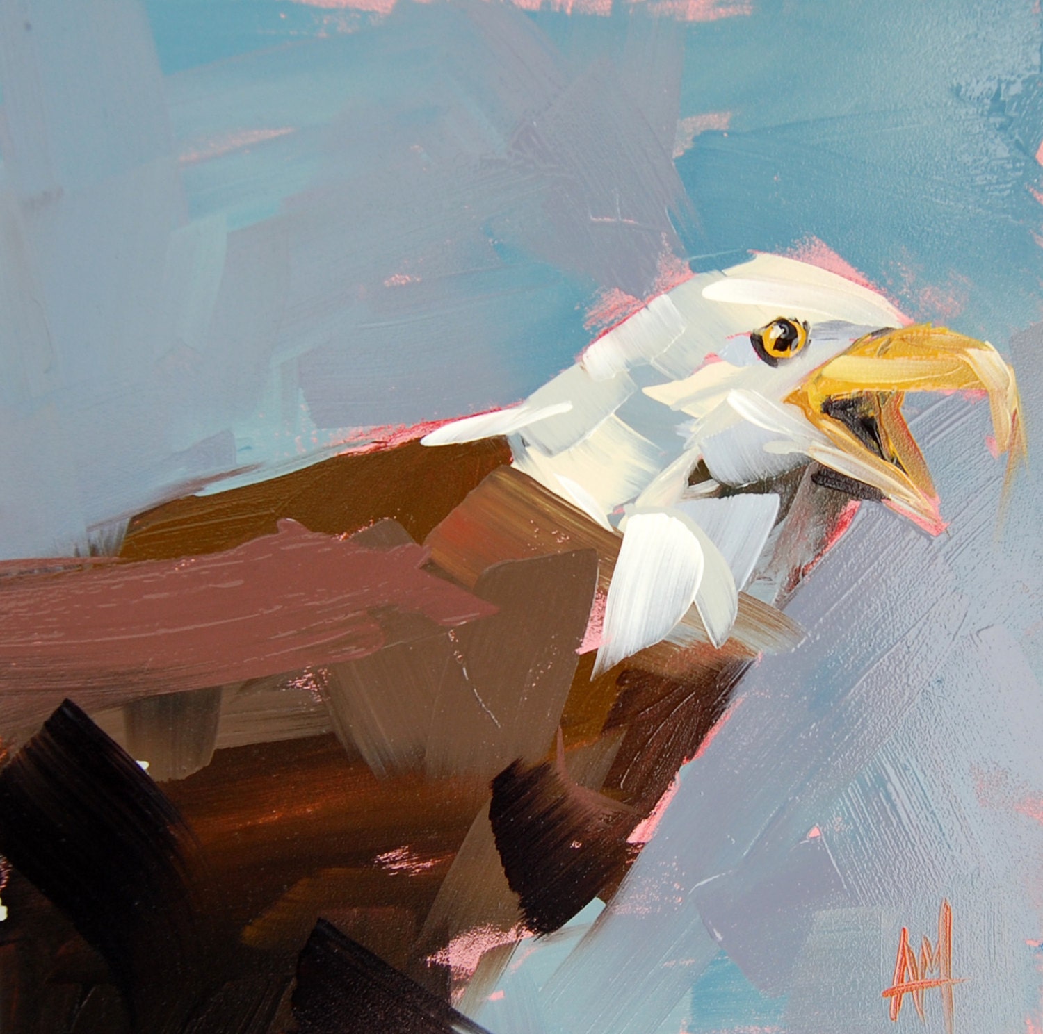 Bald Eagle original bird oil painting by Angela Moulton 8 x 8