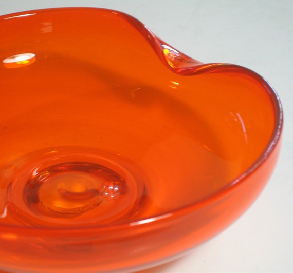 Vintage Orange Blown Glass Bowl Handmade Blown Glass Bowl