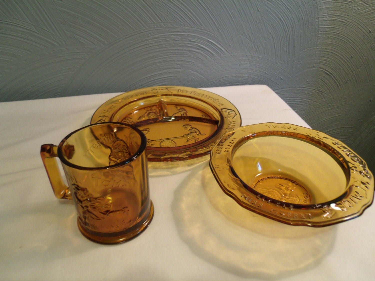 Vintage Amber Childs Dish Set Tiara Glass Dishes