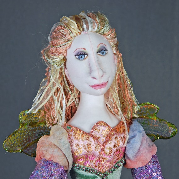 Falerina, Flower Fairy, OOAK Cloth Sculpted Art Doll 15"