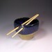 Noodle rice bowl with chopsticks, pottery sushi bowl, stoneware noodle bowl, ceramic rice bowl, blue gray and indigo blue