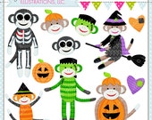 Halloween Sock Monkey - Cute Digital Clipart - Commercial Use OK, Halloween Clipart, Halloween Graphics, Sock Monkey Clipart Il_170x135