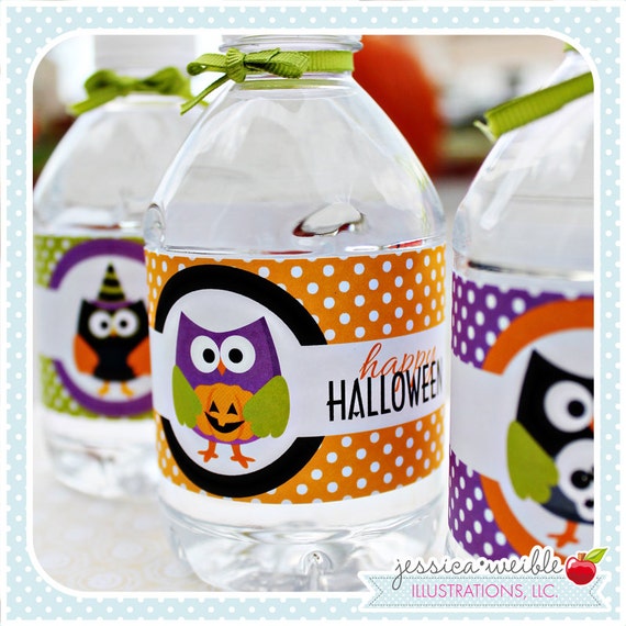 Halloween Hoot Matching Printable Party Water Bottle Labels, Cute Halloween Party Printables, Halloween Owls Il_570xn