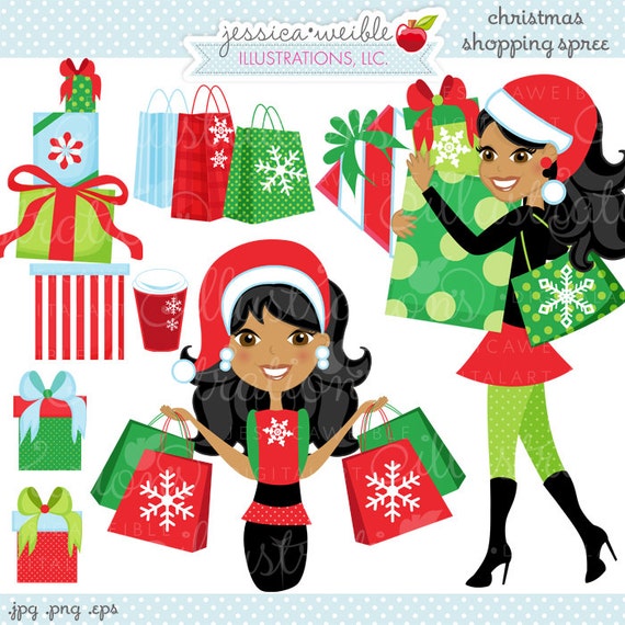 Christmas Shopping Spree Dark Cute Digital Clipart Commercial