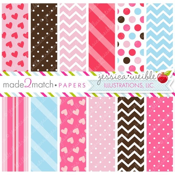 Sweet Transport Cute Digital Papers - Commercial Use OK - Valentine Pink Backgrounds, Valentine Papers Il_570xn