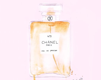 Watercolour Fashion illustration Titled Chanel No5