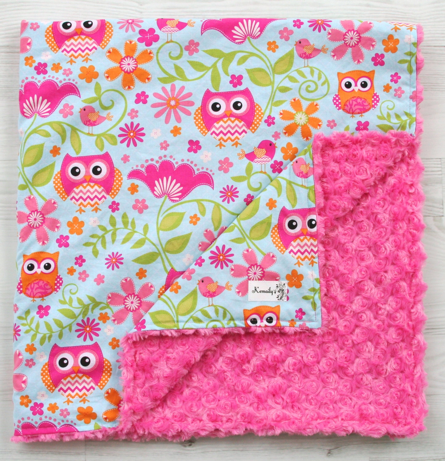 Pink Owl Minky Baby Blanket Girls Birthday Baby Shower