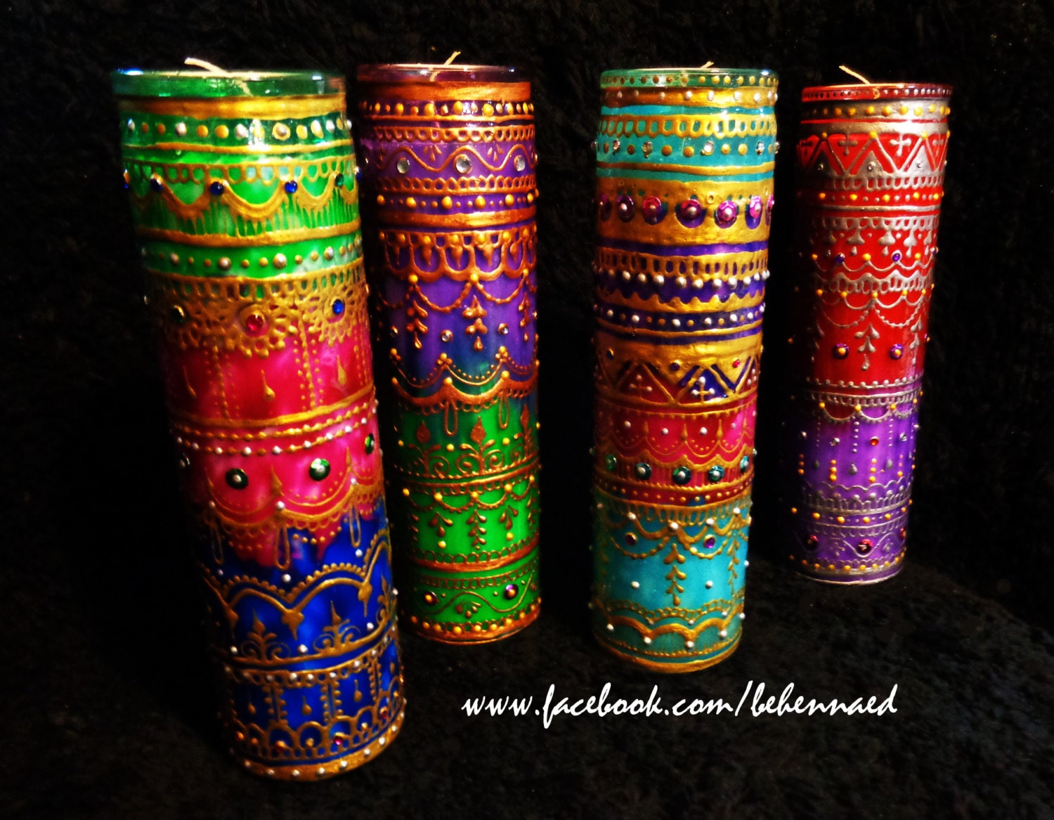 Bohemian Henna Mehndi Mexican Prayer Candle Red Purple