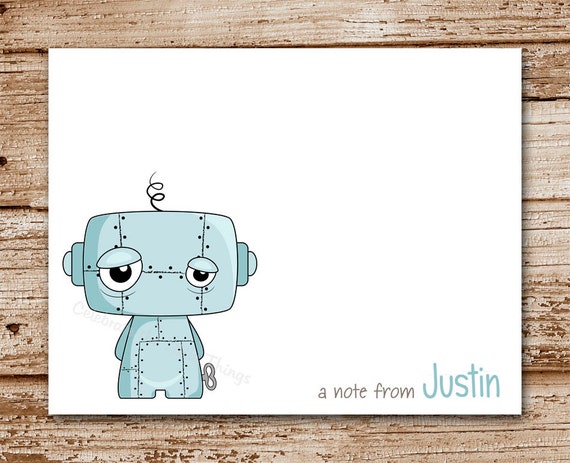 Set of 8 Robot Personalized Note Cards | Stationery | Thank You Cards | Gray Robot Il_570xn
