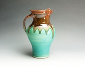 Handmade porcelain pitcher turquoise flower vase 1262
