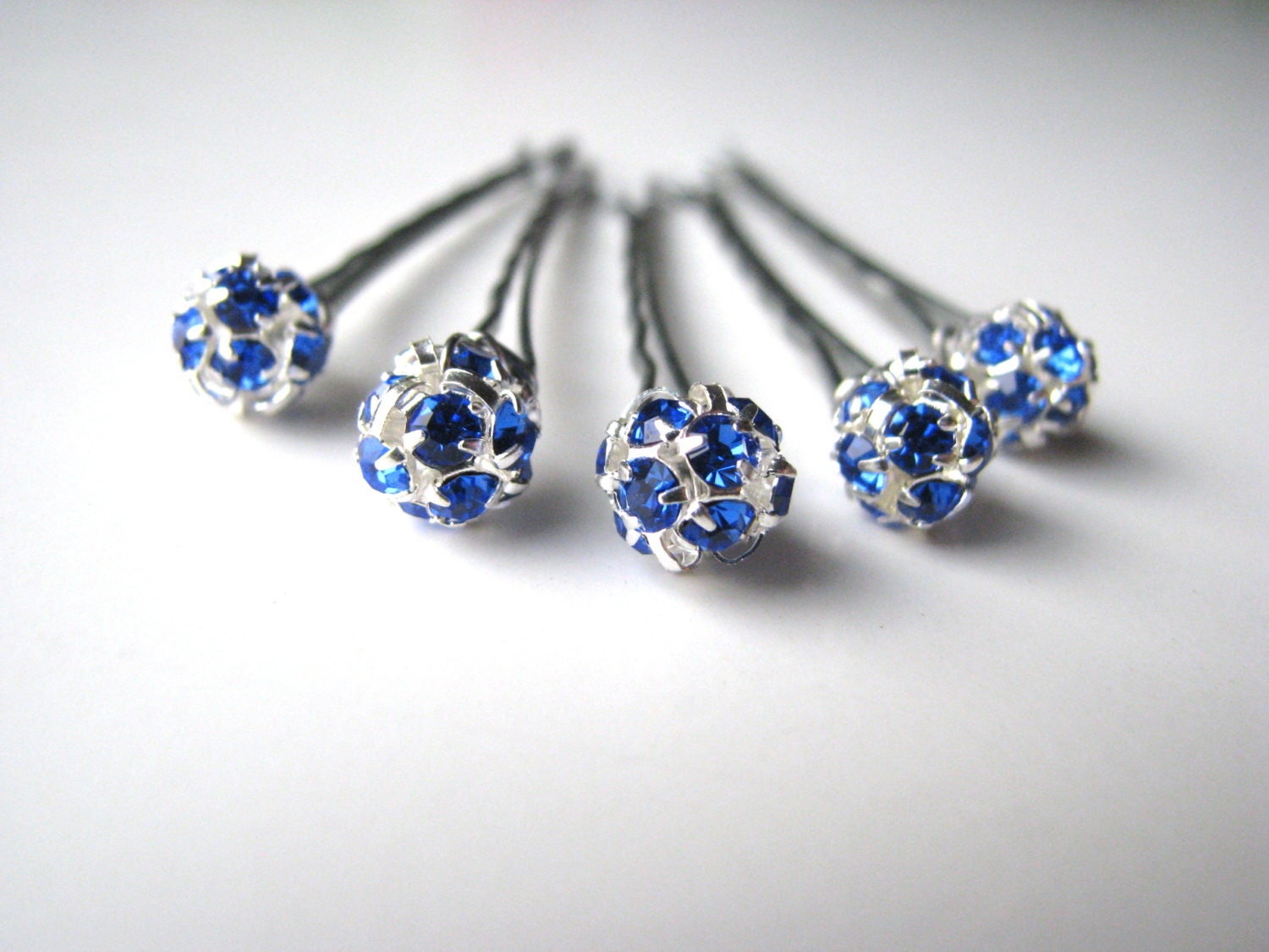 Blue Rhinestone Bobby Pins Crystal Sapphire and Silver