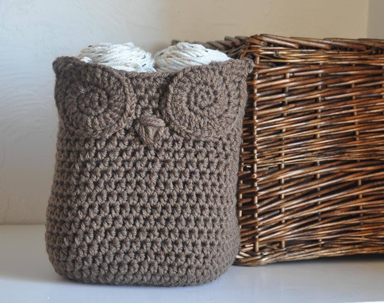 Owl Basket Crocheted Bin Yarn Holder Nursery by AandBDesignStudio
