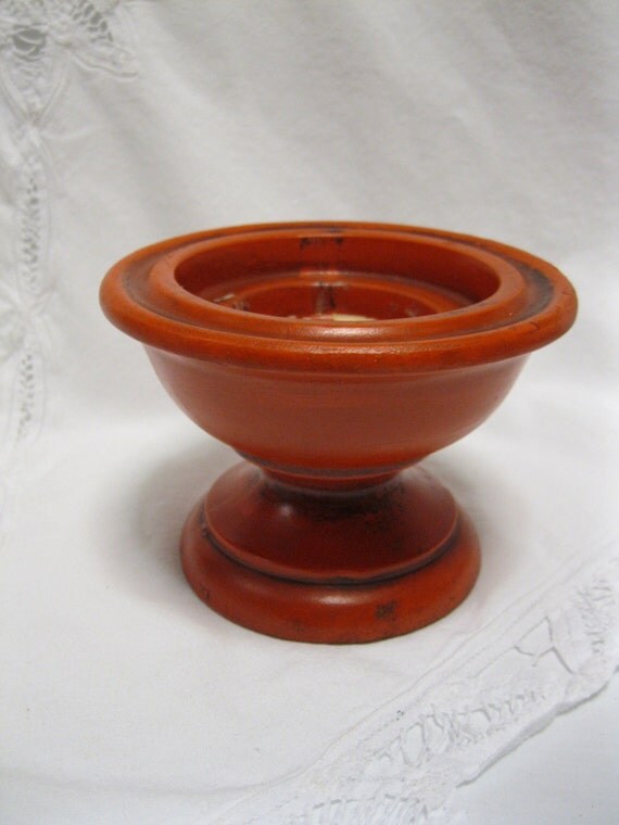 Items similar to Vintage Orange Ceramic Candle Holder Distressed Look