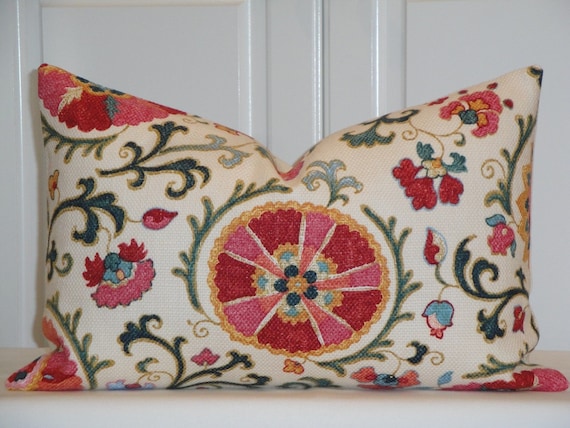 Decorative Pillow Cover Suzani JEWEL Pink Red Blue