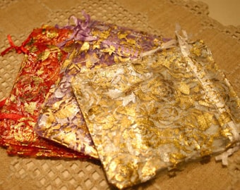 12pcs Organza Gift Pouch Jewelry Bags 4.75in Gold Roses