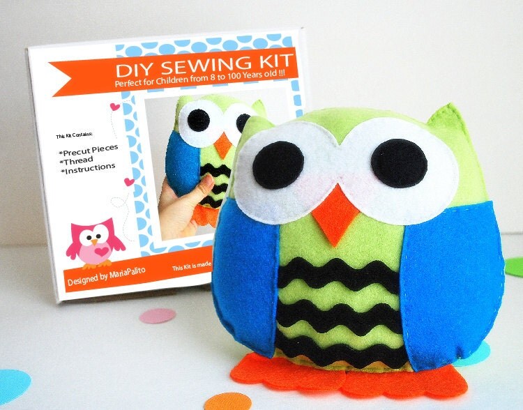 Owl Pillow Sewing Kit Felt Kids' Crafts Felt Sewing by Mariapalito