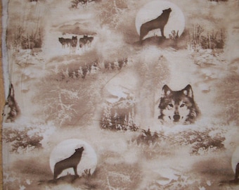 A Gorgeous Wolves In The Wild Howling In The Moonlight Flannel Fabric By The Yard Free US shipping