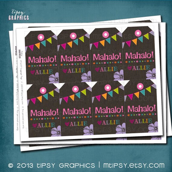 Mahalo. Colorful Luau Luggage Tags. Birthday Party Favor Tags by Tipsy Graphics. Il_570xn