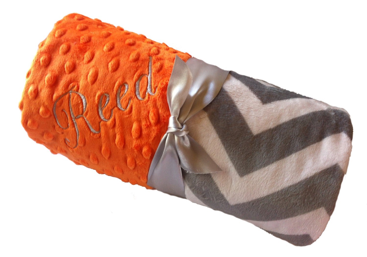 Personalized Baby Blanket Gray and White Minky Chevron with