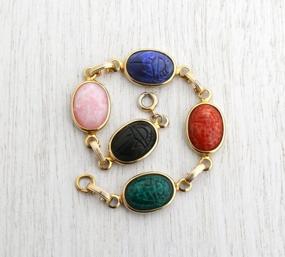 Vintage Scarab Bracelet Retro 1960s Gold Tone by MaejeanVintage