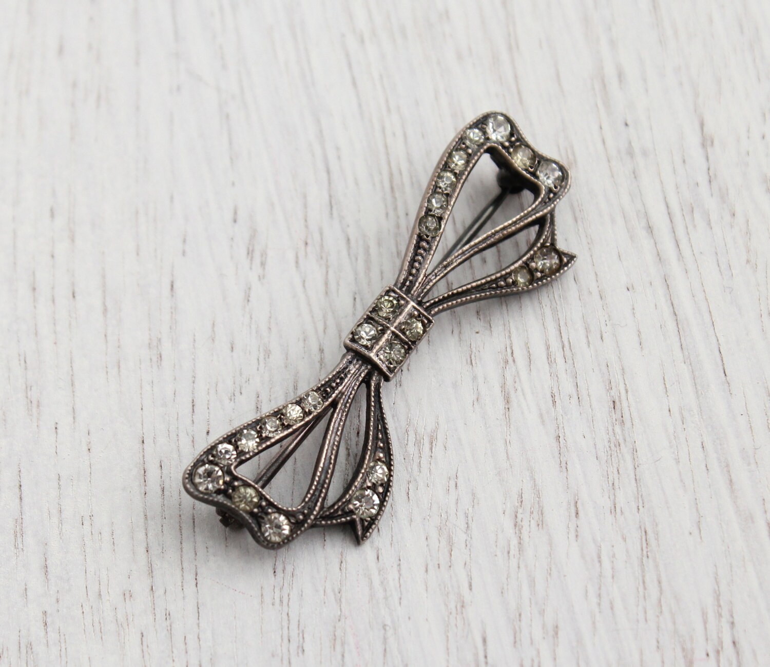 Antique Art Deco Bow Brooch Vintage Sterling Silver