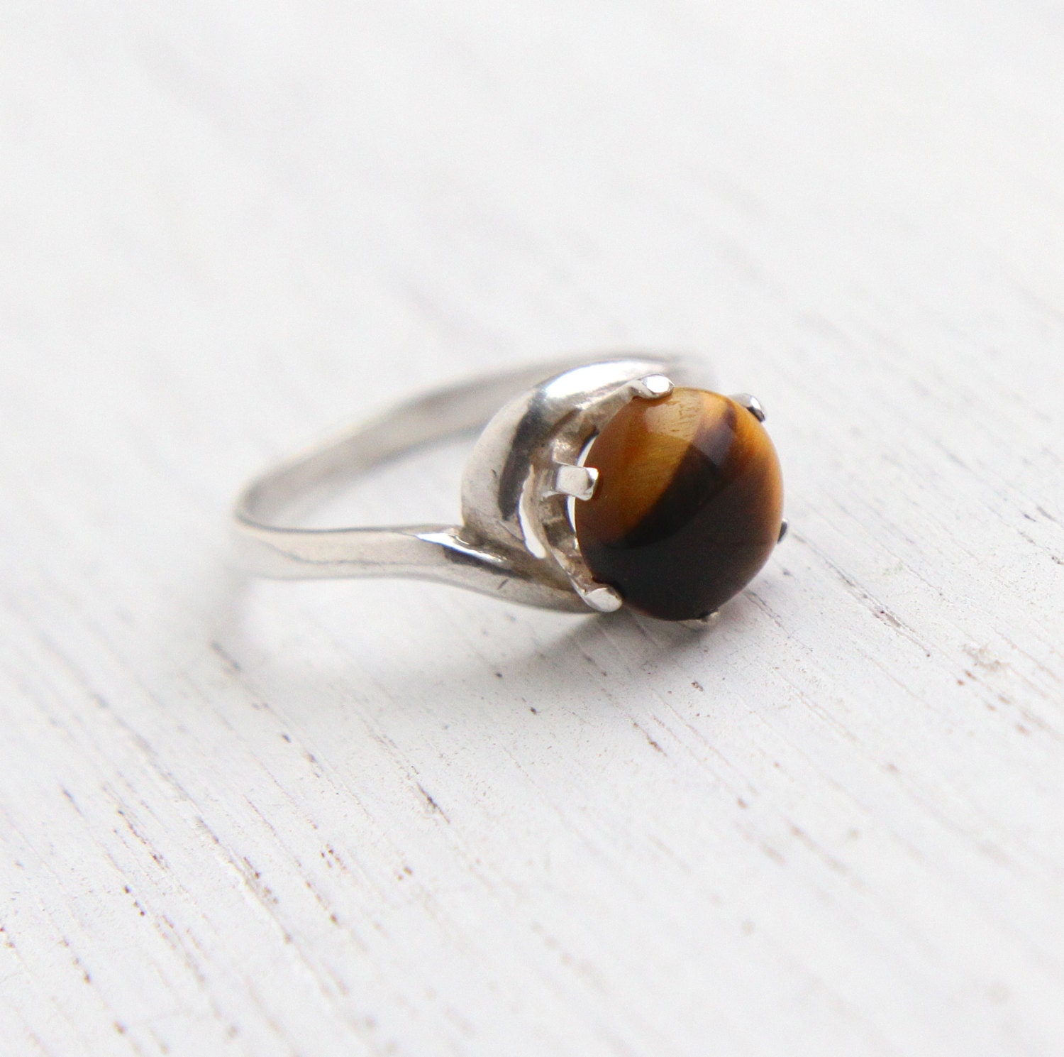 Vintage Sterling Silver Tigers Eye Ring Size 5 1/4 Semi