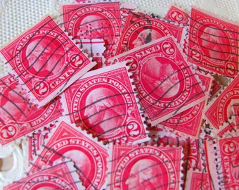 Red Letter Day 50 Vintage George Washington 2cent Carmine Postage Stamps Red 1920s Scott 599 Colonial President Valentine Love Philately