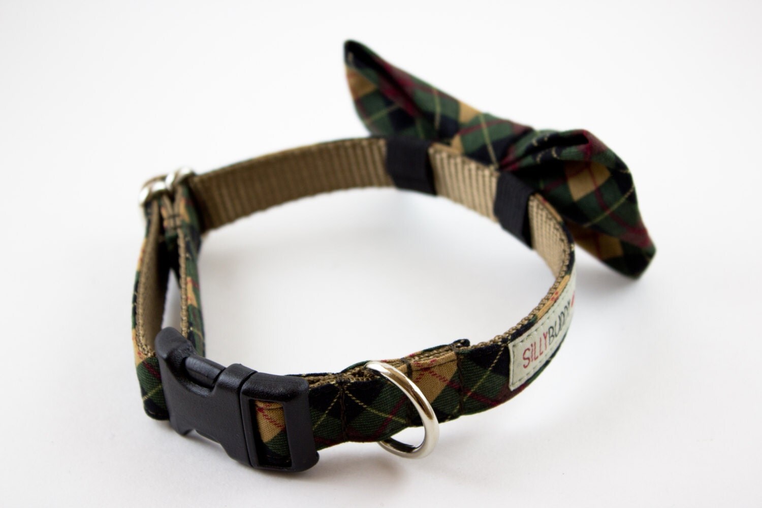 Forest Green Plaid Bowtie Dog Collar by SillyBuddy on Etsy