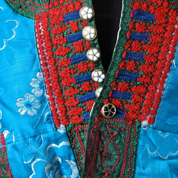 Czech Vest Antique Moravian Blue Silk Brocade Embroidered Folk