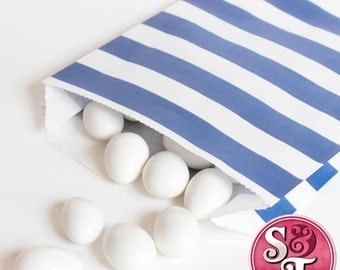 Rugby Stripe Navy Blue Goodie Favor Treat Bags - Qty 12