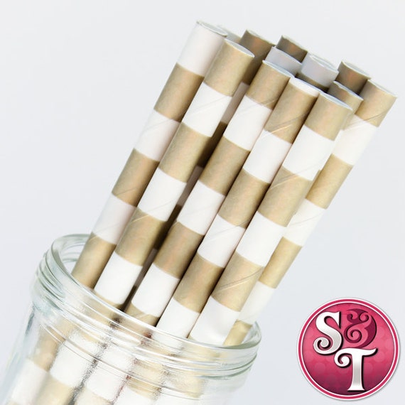 Rugby Stripe Gold Metallic Party Paper Straws - Cake Pop Sticks - Pixie Sticks - Qty 25 Il_570xn