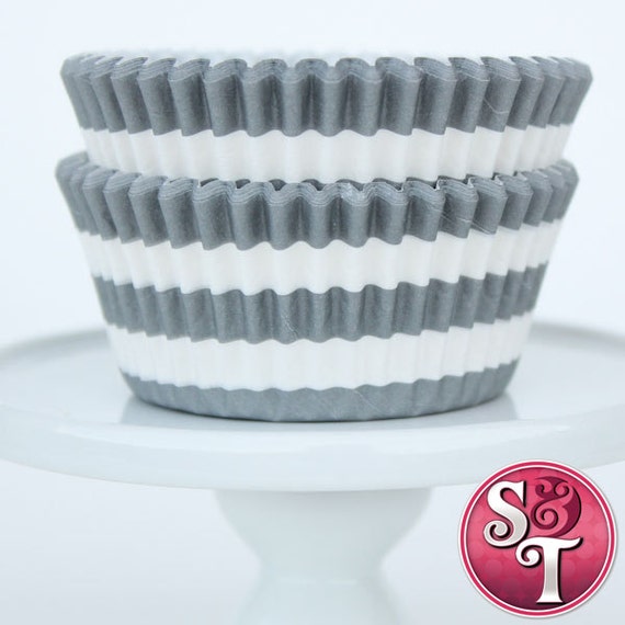 Rugby Stripe Gray GREASEPROOF Baking Cups Cupcake Liners - Quantity 50 Il_570xn