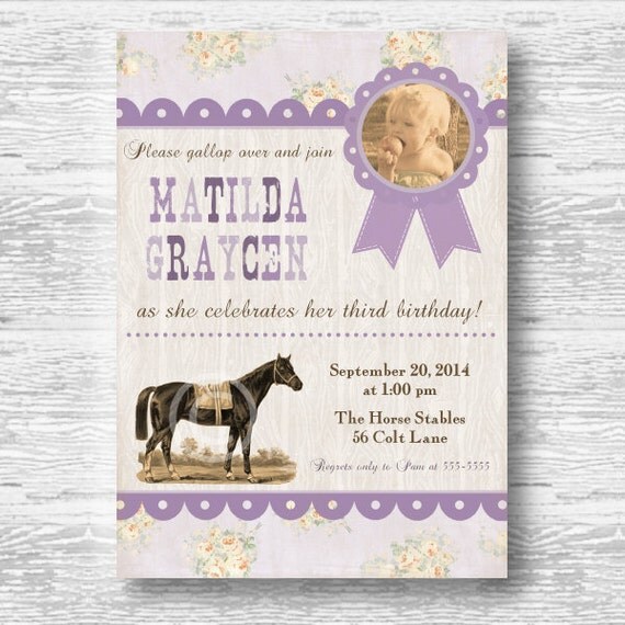 Vintage Horse Invitation for Birthday Party or Baby Shower - Girls Floral Equestrian DIY Printable Invite by BeeAndDaisy Il_570xn