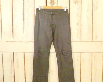 Vintage dark brown leather pants/womens leather pants/high waisted leather pants