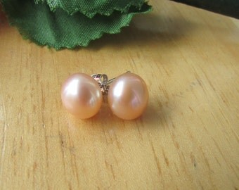 Peach Pearl Earrings,Bridal Gift,Wedding Gift,Bridal Gift,Bridesmaid Gift,Potato Peach Fresh Water Pearl Sterling Silver Stud Earrings