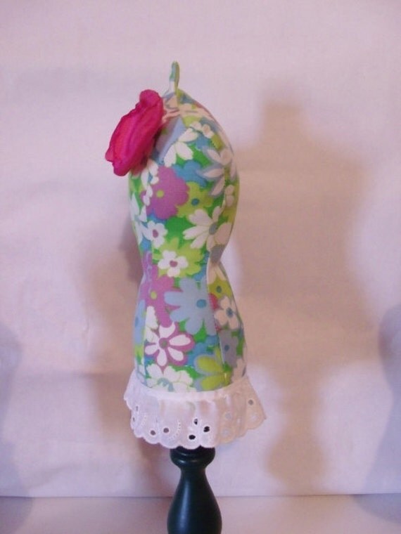 Pin Cushion Mannequin Dress Form vintage floral fabric.