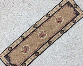 Miniature Dollhouse Carpet Runner Camel Black Rust with Floral in 1:12 scale