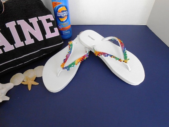 Crochet Beaded Edging Flip Flops by kamsstore