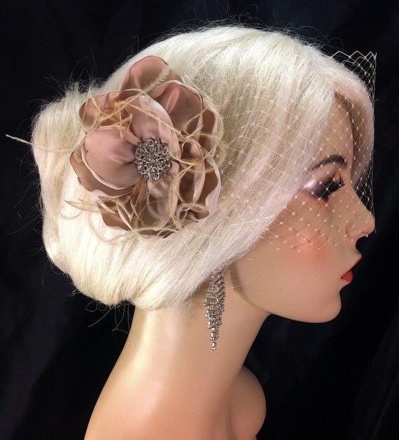 Handmade Champagne or Ivory Bridal Flower Fascinator with