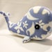 Stuffed Toy Whale in Blue and White Hawaiian Print, Handmade, Original Pattern