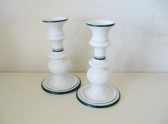 Vintage Dansk Candlesticks White and Green Porcelain Candle