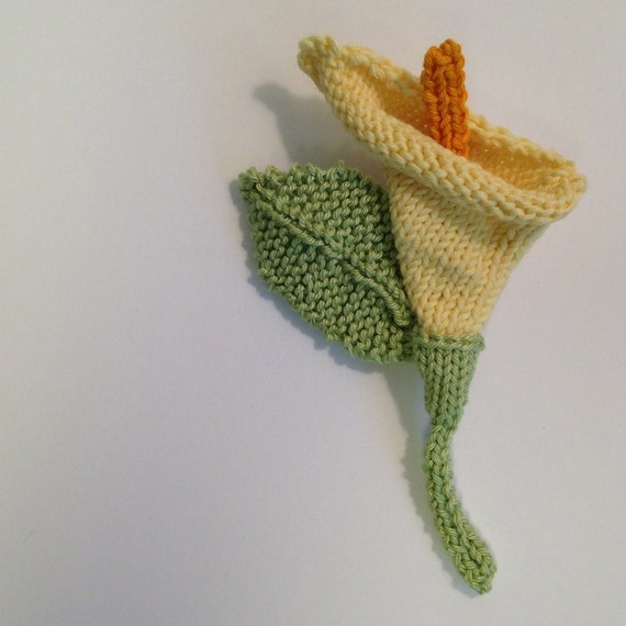 Items similar to Yellow Handmade Knit Cotton Calla Lily Brooch