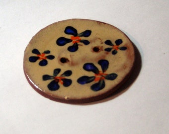 Handmade ceramic buttons - blue and orange pottery button C31