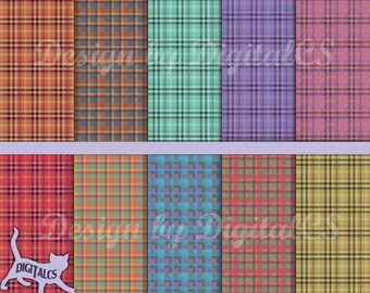 Plaid digital paper Madras plaid paper Plaid scrapbook paper Printable rustic digital paper fall color autumn colors
