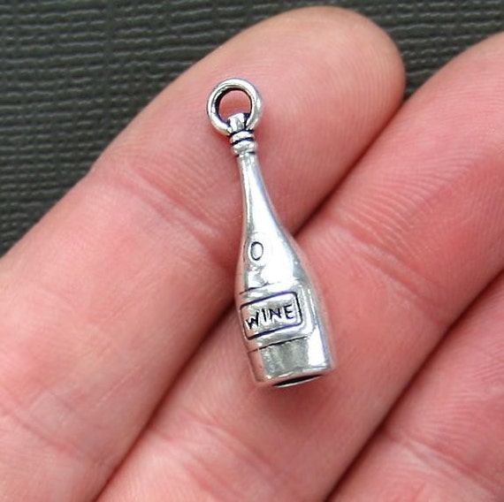 BULK 20 Wine Bottle Charms Antique Silver Tone 3D SC2664