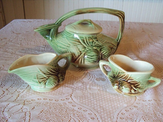 Items similar to Vintage Mccoy pottery 3 piece set, teapot matching ...