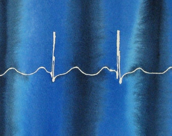 Fairly Normal Heartbeat (cobalt blue) - original watercolor ekg painting
