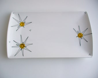 Hand painted Yellow Atomic 50's Design on plate